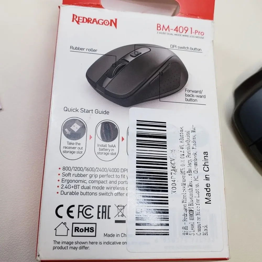 Redragon BM-4091-PRO Optical Mouse. Bluetooth & USB 2.4GHz. Black. 4000 DPI